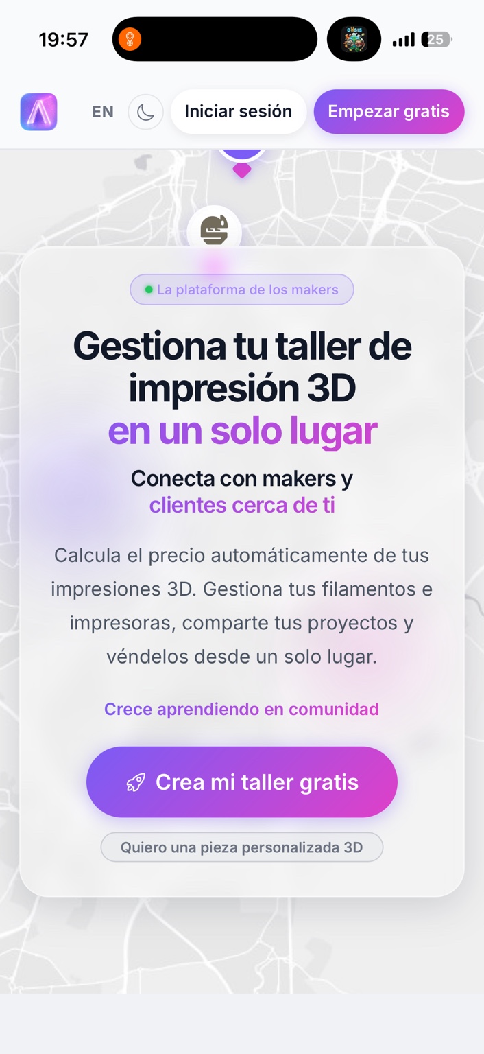 Inicio de MakerUp con herramientas para gestionar un taller de impresión 3D y conectar con makers.